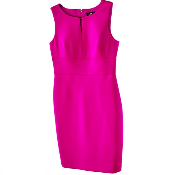 Dkny Dresses & Skirts - DKNY Hot Pink Magenta Sleeveless Scuba Gold Keyhole Front Piece Mini Dress 4 EUC